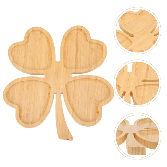 Bulkbuy 4 Leaf Shape Small Tray Bamboo Sushi Platter Serving Plate for Restaurant