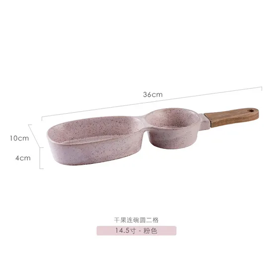 Stylish Ceramic Snack Bowl with Divider and Wooden Handle