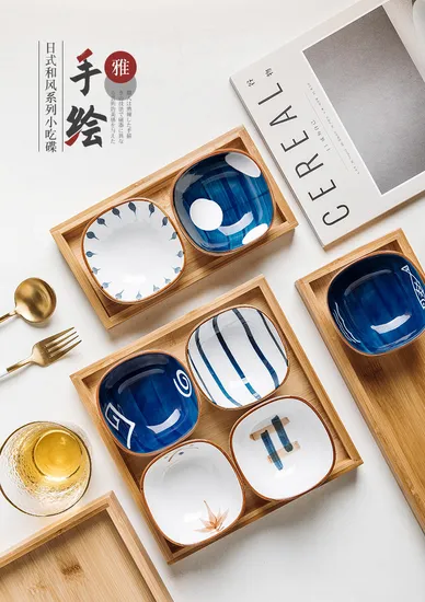 Chic Ceramic Dessert & Snack Plate Set with Wood Tray for Serving