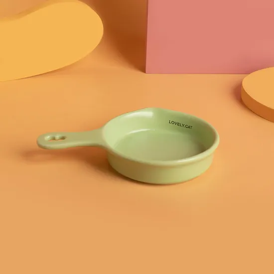 Flat - Bottomed Ceramic Pot Cat Bowl Slow - Feeding Bowl Drinking Bowl with Handle and Bamboo Stand
