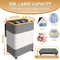 Large Capacity Black and White Spliced Foldable Bamboo Fabric Laundry Basket with Cover and Wheels