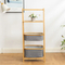 Triple-Layer Bamboo and Fabric Storage Shelf Storage Rack Laundry Basket for Bathroom