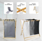 Waterproof Foldable Three - Compartment Fabric Laundry Baskets Sundries Baskets with Bamboo Shelf