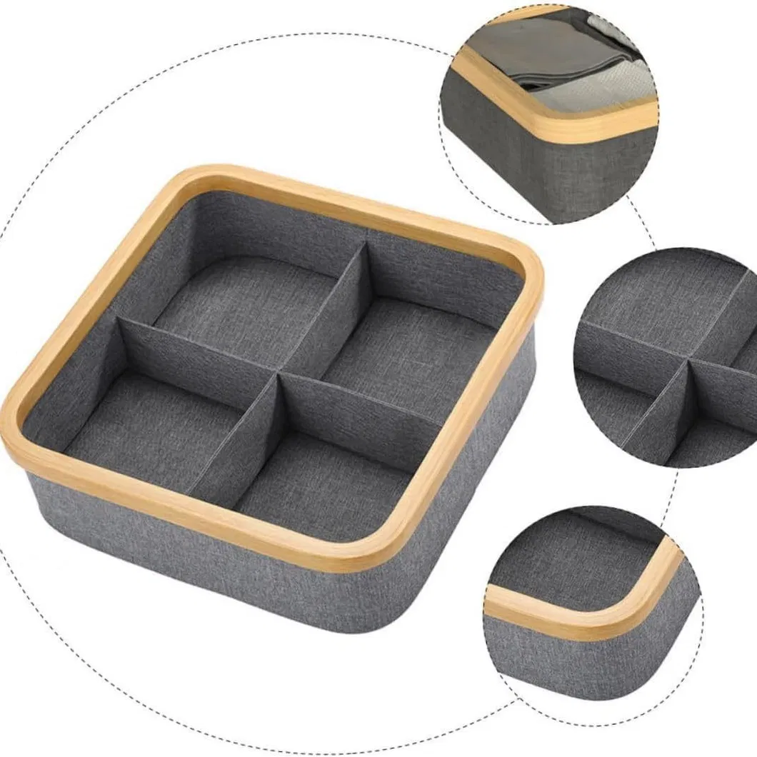 Bamboo Circle Oxford Cloth Fabric Drawer Storage Box for Household Underwear, Sock, Sundries and Snack Classification