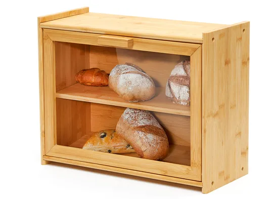 Transparent Rectangular Bamboo Bread and Pastry Storage Box for Snack