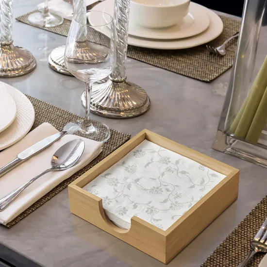 Square Bamboo Napkin Holder for Kitchen
