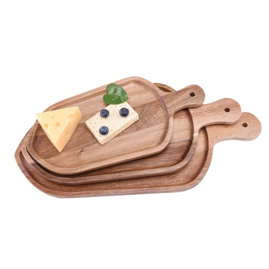 Multifunctional Wood Plate Wood Snack Tray with Handle