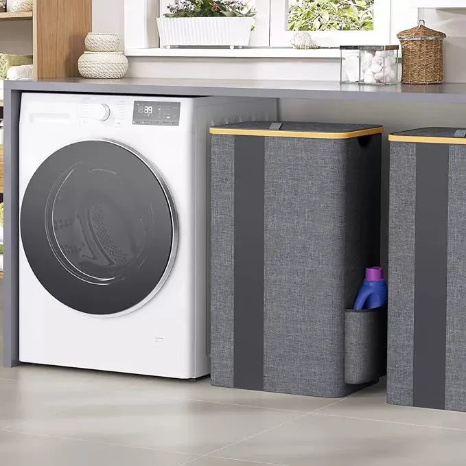 Large - Capacity Foldable Oxford Cloth Bamboo Art Laundry Basket for Bathroom