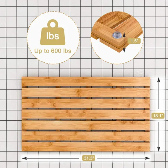 Thickened Sturdy Nonslip Bamboo Bath Mat for Luxury Shower