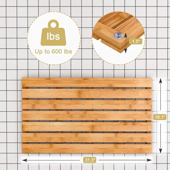 Thickened Sturdy Nonslip Bamboo Bath Mat for Luxury Shower