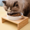 Korean Style Ceramic Dog Bowl and Cat Food Bowl with Magical Animal Double - Ear and Bamboo Stand