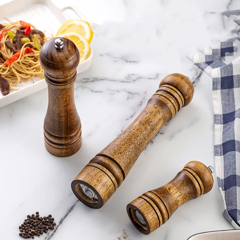 Durable Manual 5 - 8 - 10 - Inch Rubber Wood Pepper Seasoning Grinder