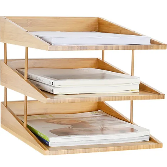3 Tier Bamboo Desk Organizer Letter Tray Paper Organizer Desk File Organizer for Home Office