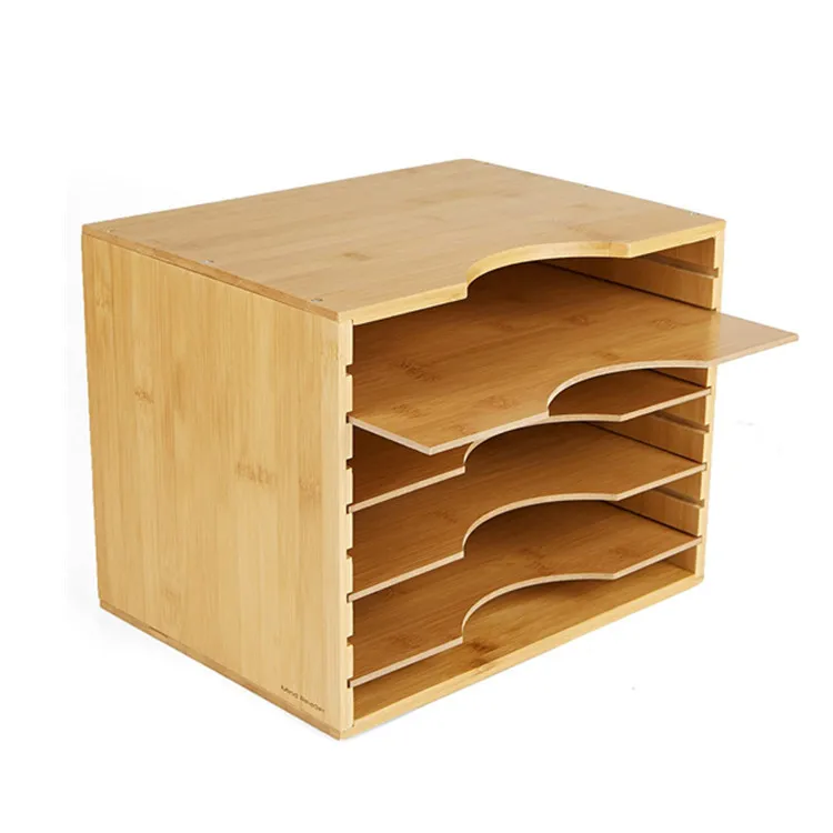 Detachable Multi-Layer Bamboo Partion Storage Organizer Shelf Wooden File Holder for Office Supplies