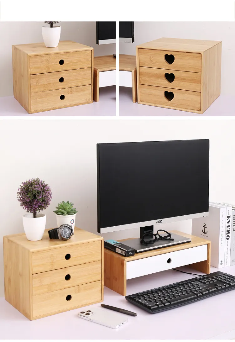 Bamboo Desk Drawer Organizer Tabletop Storage Organization Box for Office Home Toiletries Supplies Vanity
