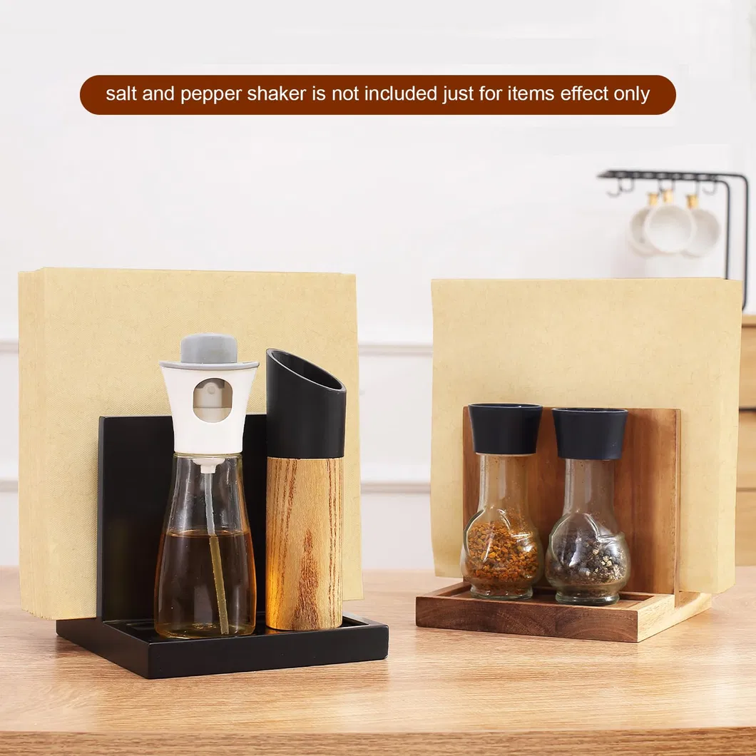 Natural Napkin Holder Stand with Salt Pepper Caddy Restaurant Lunch Organizer