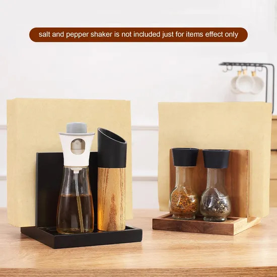 Natural Napkin Holder Stand with Salt Pepper Caddy Restaurant Lunch Organizer
