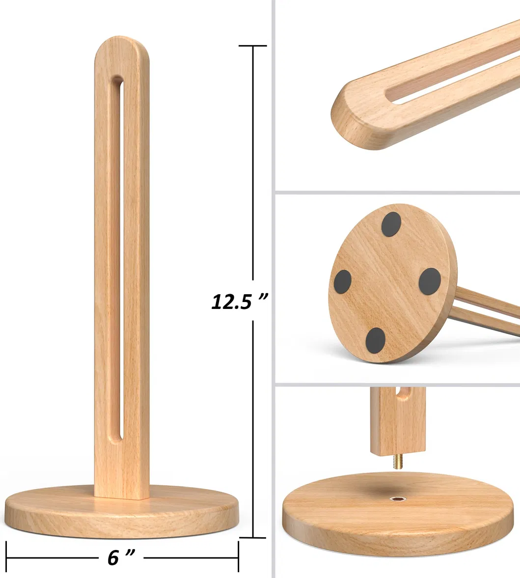 Solid Beechwood Paper Towel Dispenser Stand with Anti-Skid Base