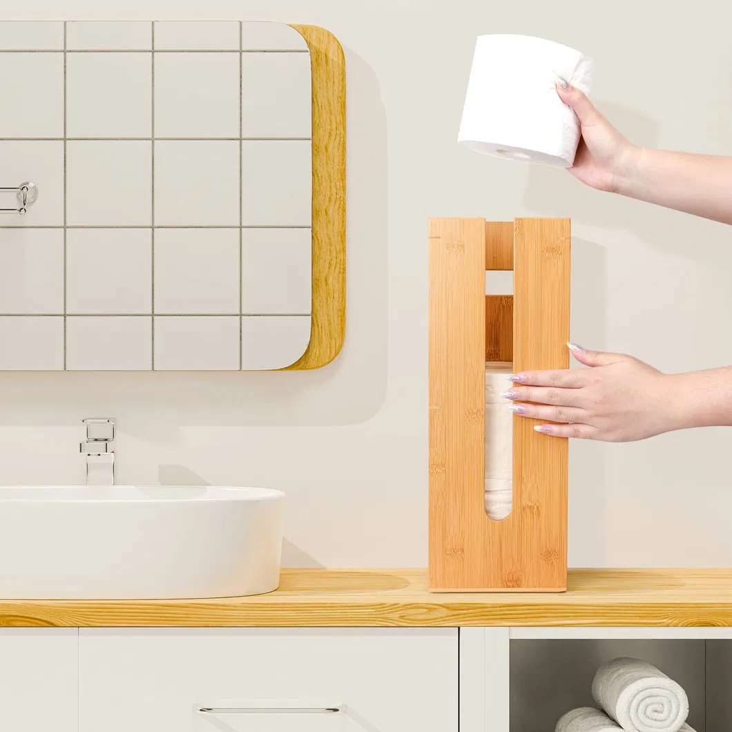 Bamboo Toilet Paper Holder - Fits 3 Mega Accessories - Natural, 5.9 X 5.9 X 16.1 Inches