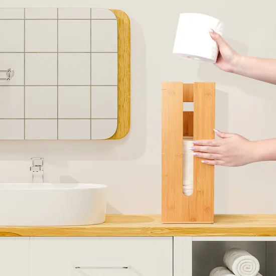 Bamboo Toilet Paper Holder - Fits 3 Mega Accessories - Natural, 5.9 X 5.9 X 16.1 Inches