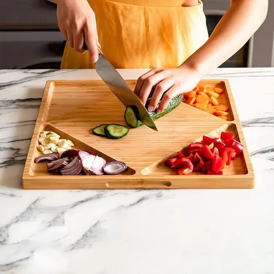 Premium Large Bamboo Cutting Board with Storage Container