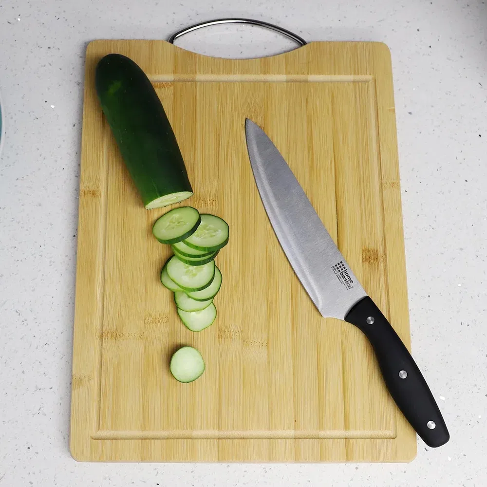 Premium Bamboo Cutting Board with Durable Stainless Steel Handle