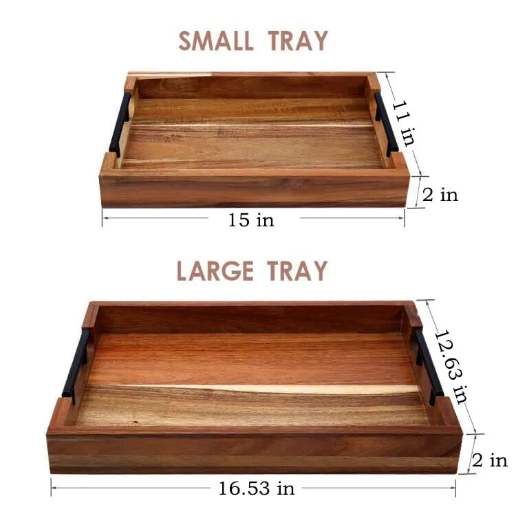 Handcrafted Rustic Wood Serving Tray with Handles for Breakfast in Bed & Dining