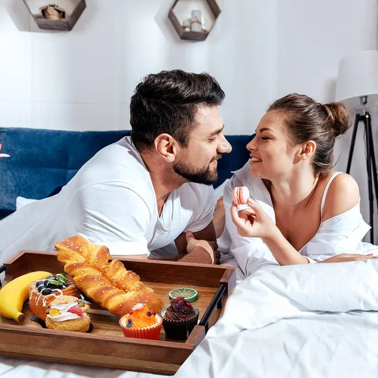 Handcrafted Rustic Wood Serving Tray with Handles for Breakfast in Bed & Dining