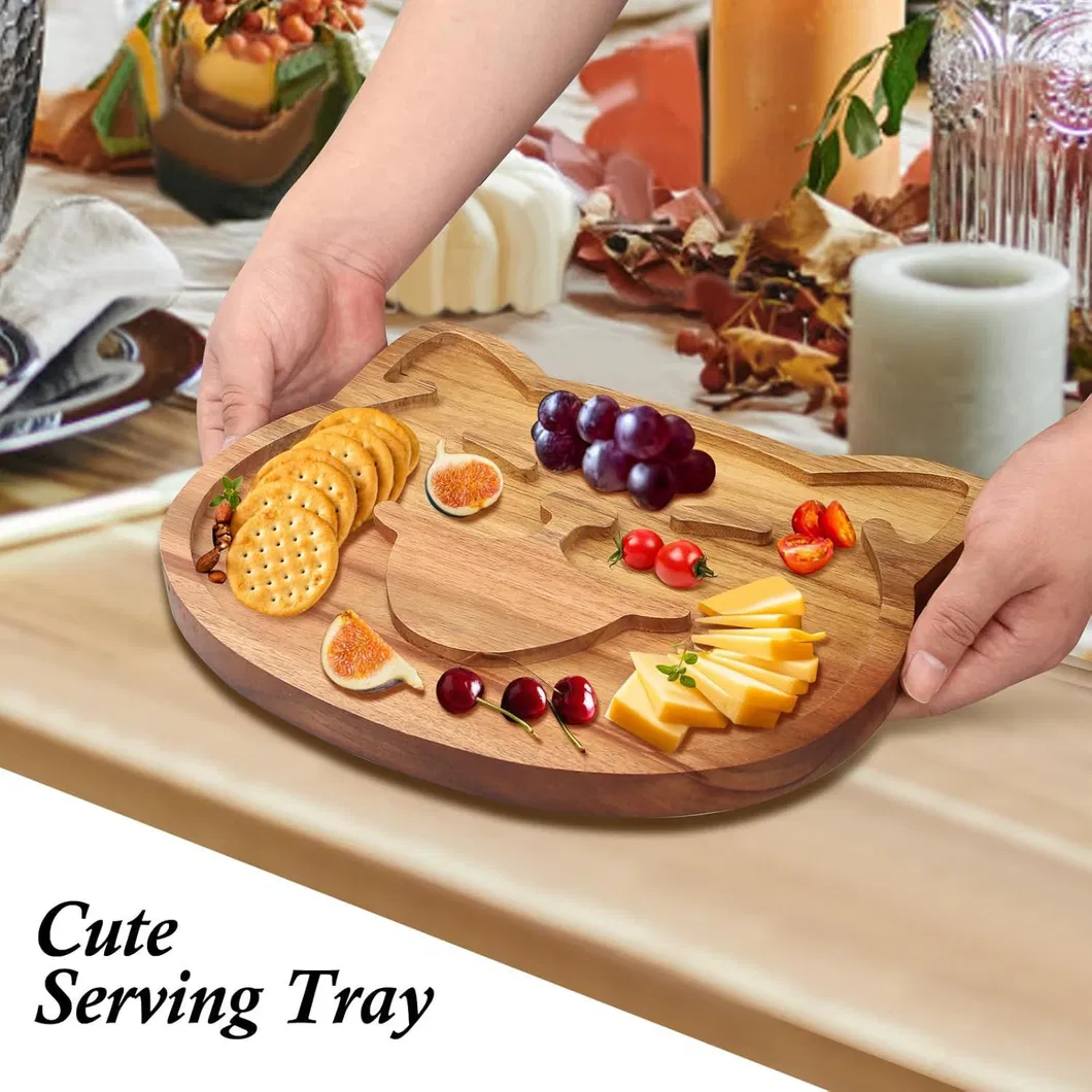 Rustic Cute Acacia Wood Cheese Plate for Charcuterie Boards & Wine Nights