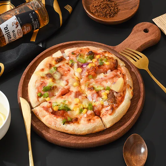 Custom Round Ebony Wood Pizza Serving Plate / Tray with Handle