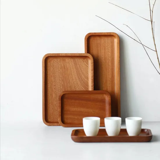 Household Tableware Rectangular Ebony Wooden Serving Tray Set for Tea / Steak
