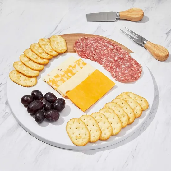 10 - Inch Round Wood and Marble Charcuterie Serving and Cutting Board