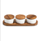 Ceramic Condiment Set Sauce Dish on Acacia Wood Base