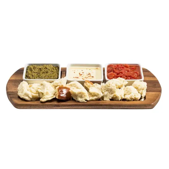 Acacia Cheese Board Serving Tray with 4 Ceramic Bowls