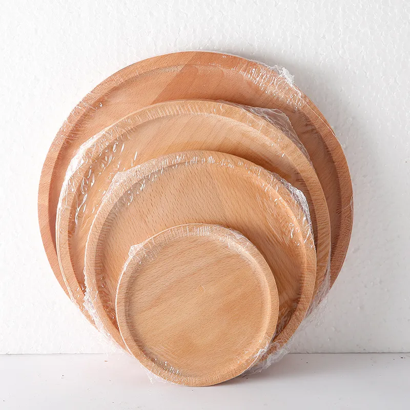 Heavy Duty Decorative Round Beech Wood Dessert and Dinner Plate Set
