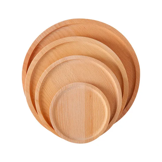 Heavy Duty Decorative Round Beech Wood Dessert and Dinner Plate Set