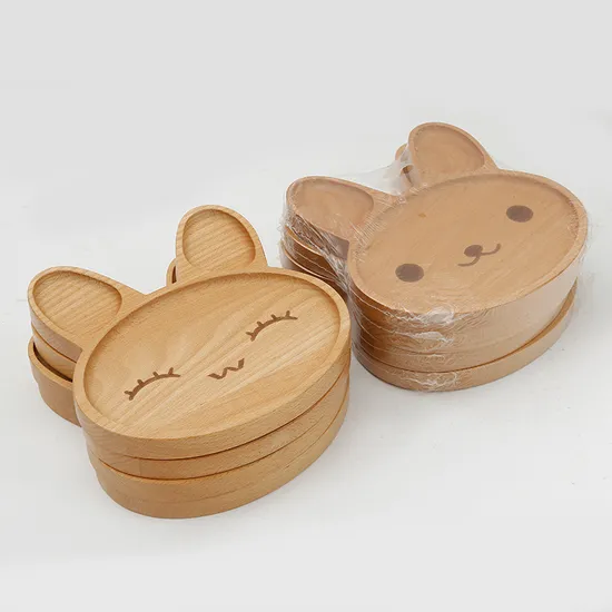 Natural Rabbit Shape Beech Wood Dinner Plate Snack Plate for Children