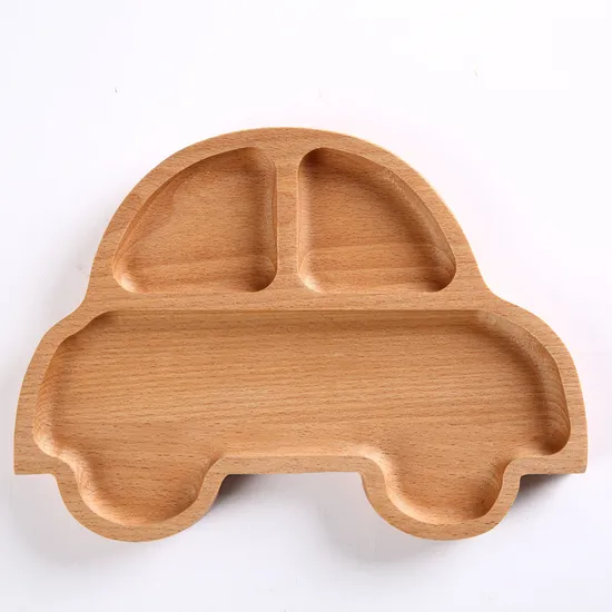 Decorative Car Shaped Beech Wood Serving and Food Plate for Snacks, Candy