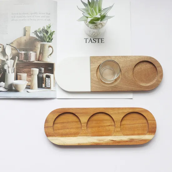 Paddle Shape Marble Wooden Beer Flight Board and Glass Cup Holder