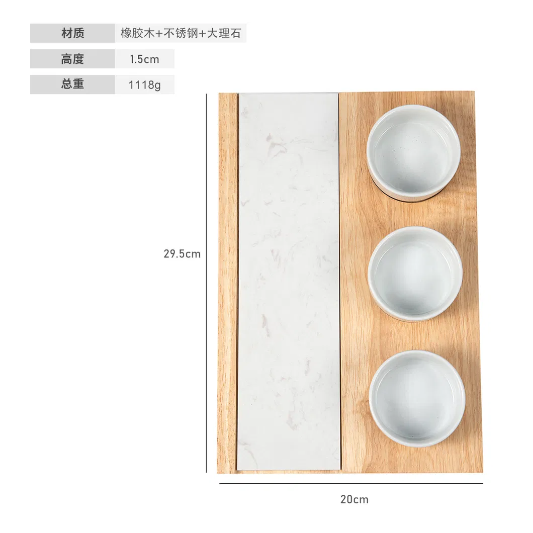 Rubber Wood Appetizer Charcuterie Serving Platter Tray with Marble and DIP Bowls