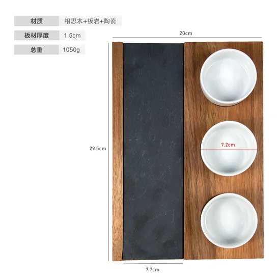 Rubber Wood Appetizer Charcuterie Serving Platter Tray with Marble and DIP Bowls