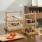 2-Layer Bamboo Food Storage Basket with Handle and 12 PCS Glass Bowls for Restaurant