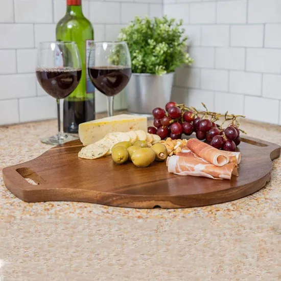 Double Sided Large Round Wood Pizza Cutting Board Serving Board with Handles