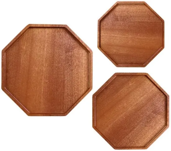 Octagon Shape Ebony Wood Serving Tray Set for Kitchen