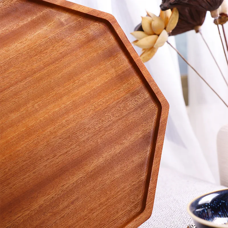 Octagon Shape Ebony Wood Serving Tray Set for Kitchen