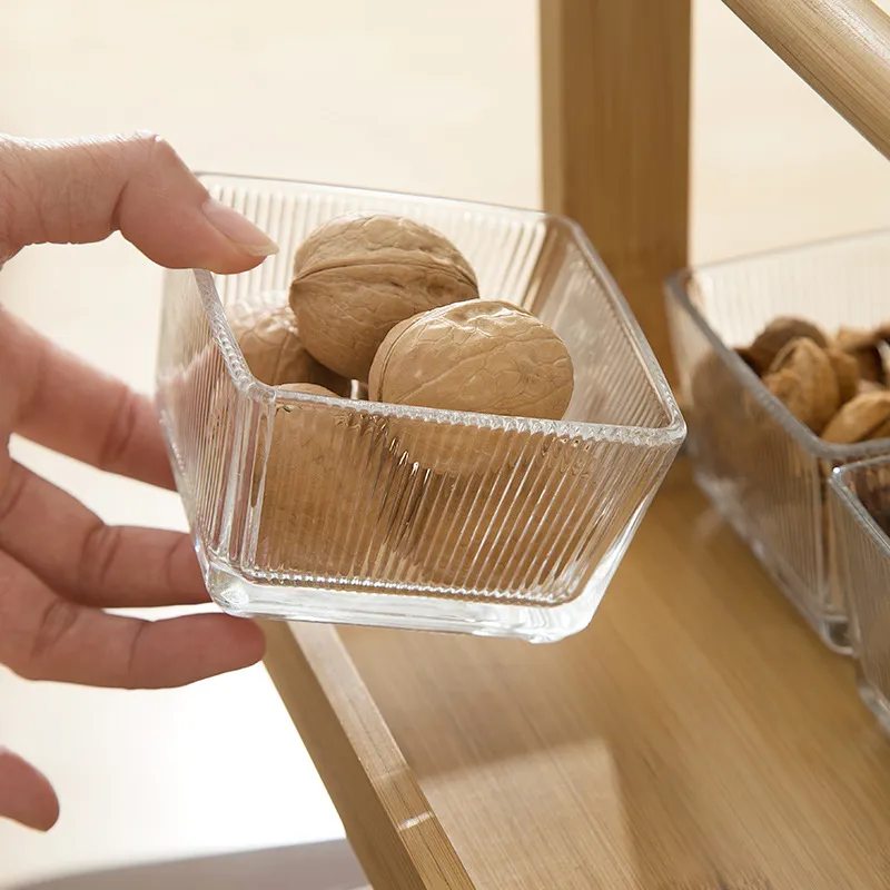 2-Layer Bamboo Food Storage Basket with Handle and 12 PCS Glass Bowls for Restaurant