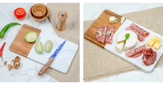 Rectangle Marble and Wood Serving Board for Steak Fruit
