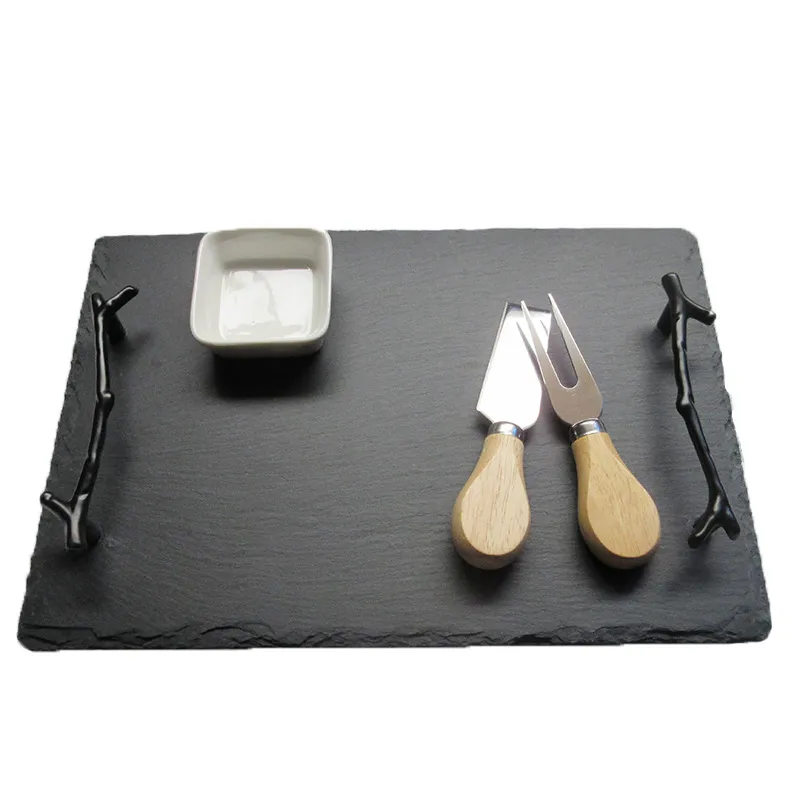 Rectangle Slate Cheese Serving Board and Tray with Handle