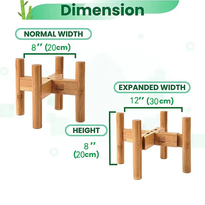 Adjustable 8 - 12 Inches Bamboo Indoor Plant Stand for Living Room and Balcony