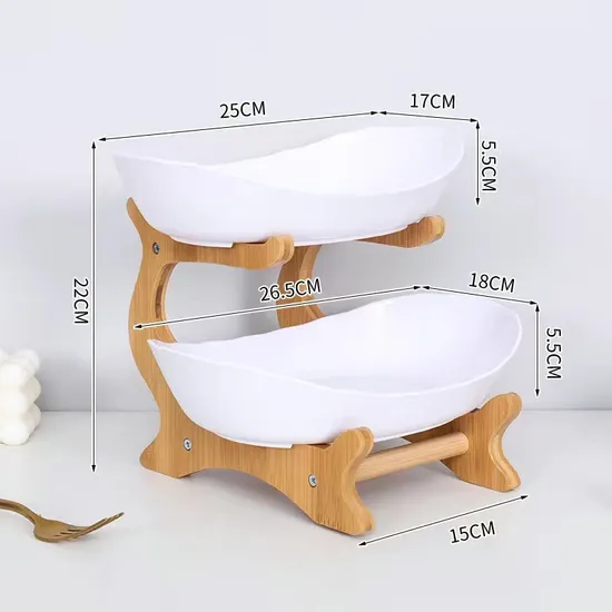 2 - Tier Ceramic Kitchen Counter Fruit Basket for Bread, Vegetable Storage & Fruit Display
